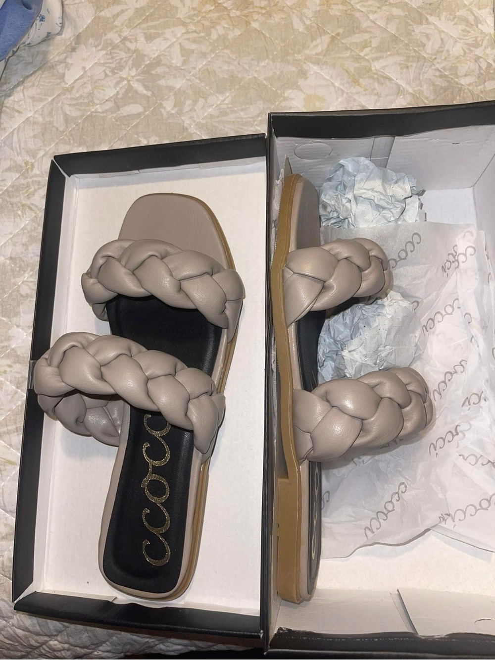 Coconuts by Matisse Braided Double-Strap Slides — Taupe